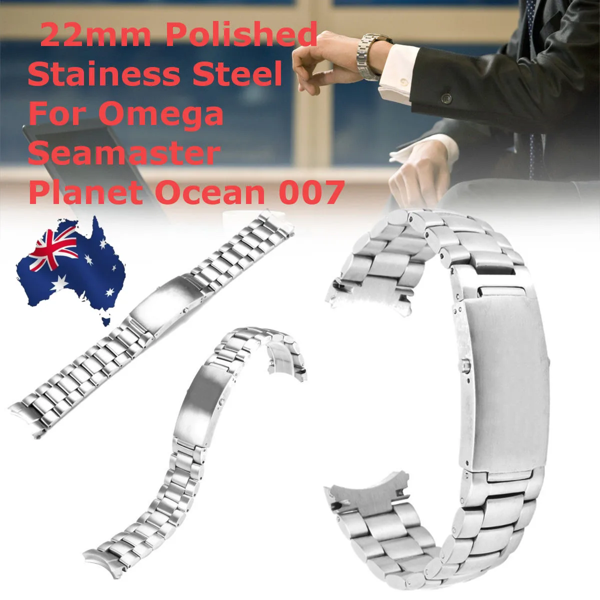 

22MM Silver WATCH Strap BAND BRACELET Watchband Fold Buckle Stainless steel FOR Omega Seamaster-PLANET-OCEAN STAINLESS STEEL