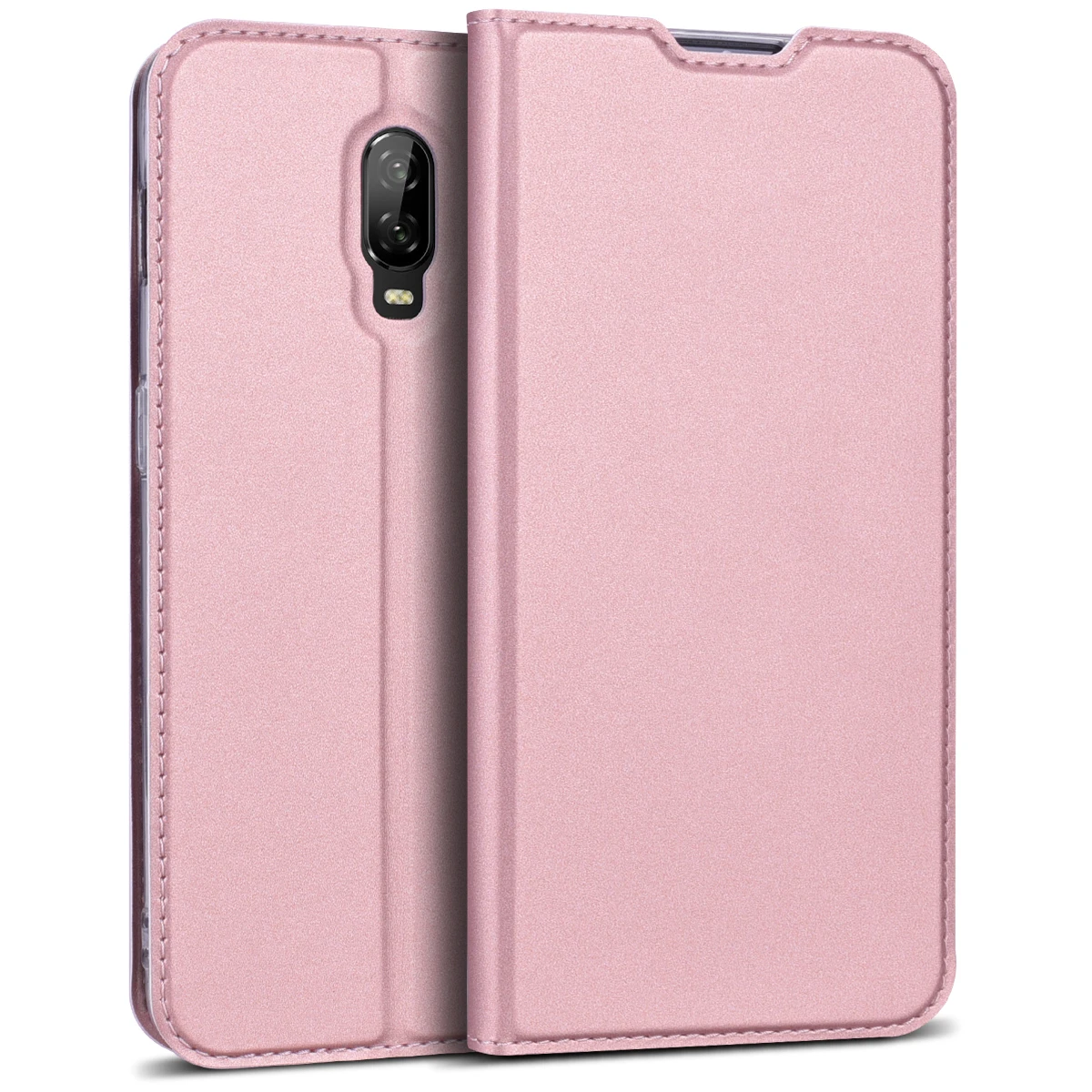 

Luxury Flip Case For Oneplus 6T Cover Leather Kickstand Wallet Card Pink Full Protective Plain Cover For Oneplus 6T Case Flip