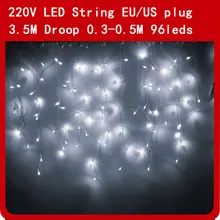 Наружное украшение 3,5 м Droop 0,3-0,5 м 96 занавеска со светодиодами сосулька строка рождественские светодиодные фонари 220 В для праздника сад США/ЕС plug