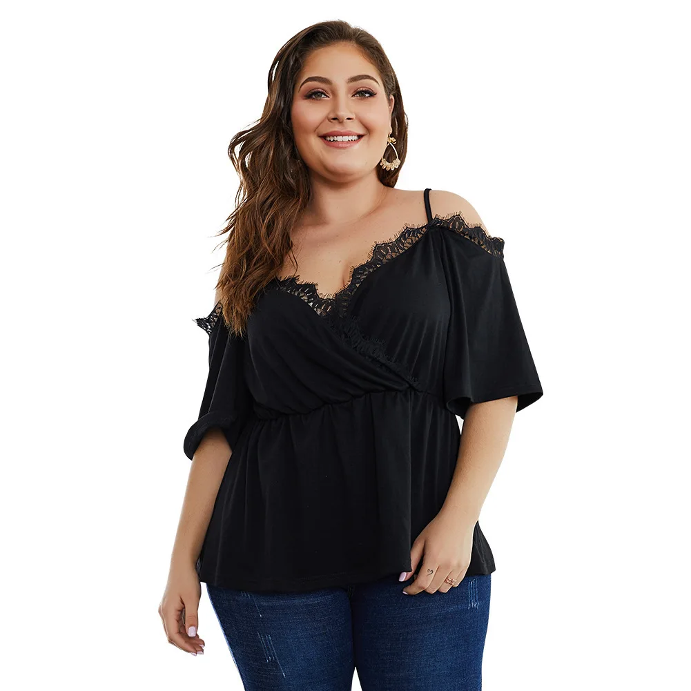 

Plus Size Women Clothing Sexy Summer Blouse Off Shoulder Women Lace Tops Party Black Wrap Shirts Backless Chemisier Femme 4XL