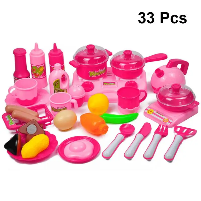 

33 Pcs Creative Mini Kids Dishes and Utensils Set Dishes and Flatware Kit Kitchen Cooking Toy Kit Cooking Playthings for Kids