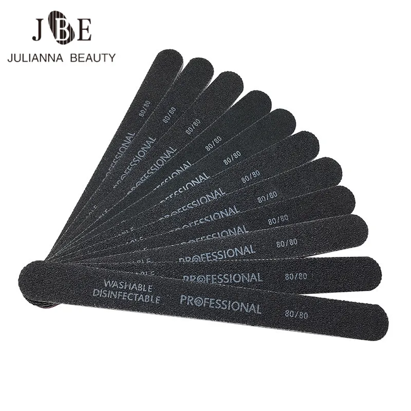 

10 шт., черные прямые пилки для ногтей, Шлифовальная Пилка, буфер 80/80, известь, губка для ногтей, профессиональный маникюр, полировка, полировка, инструменты