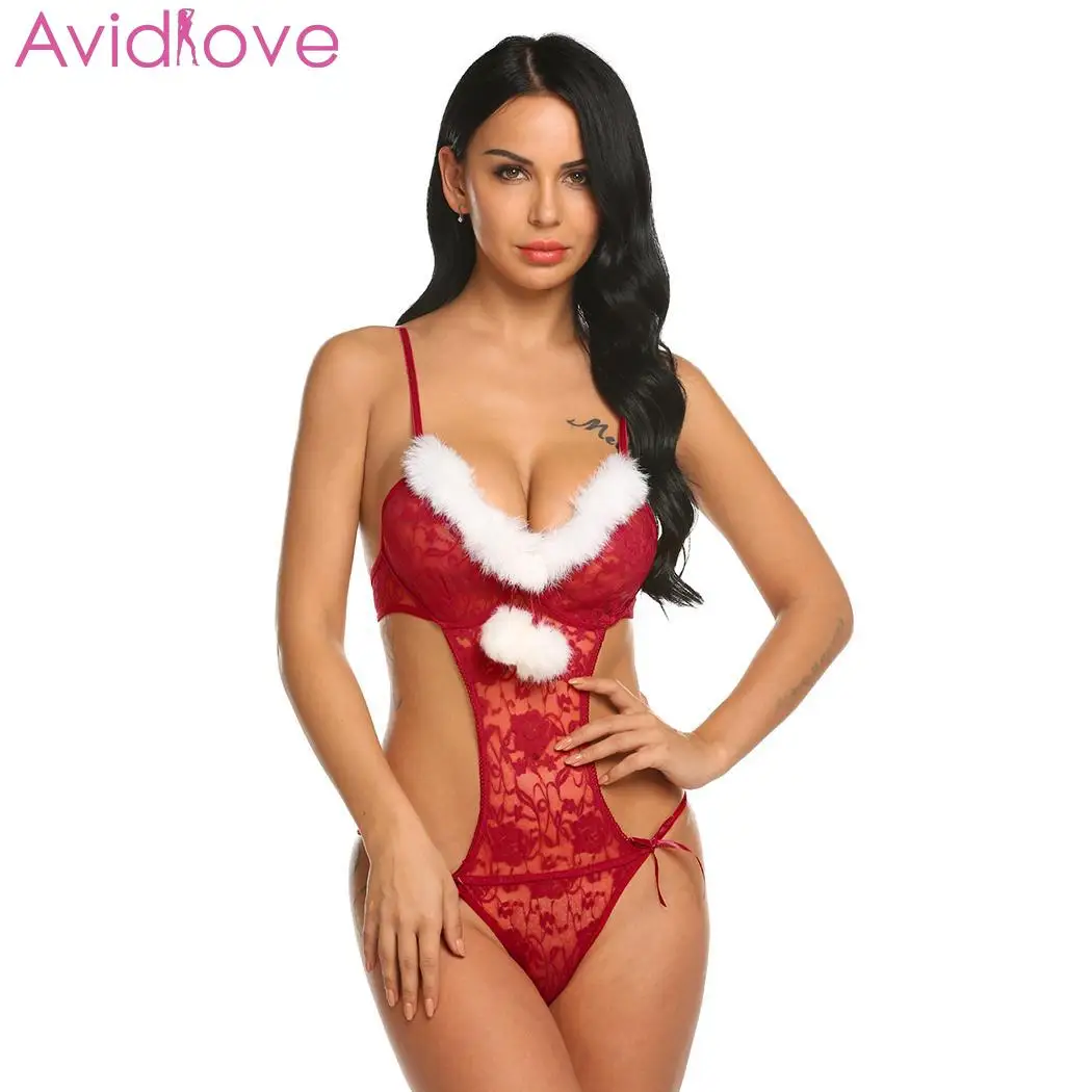 Женское рождественское боди Avidlove сексуальное нижнее белье с v образным вырезом и