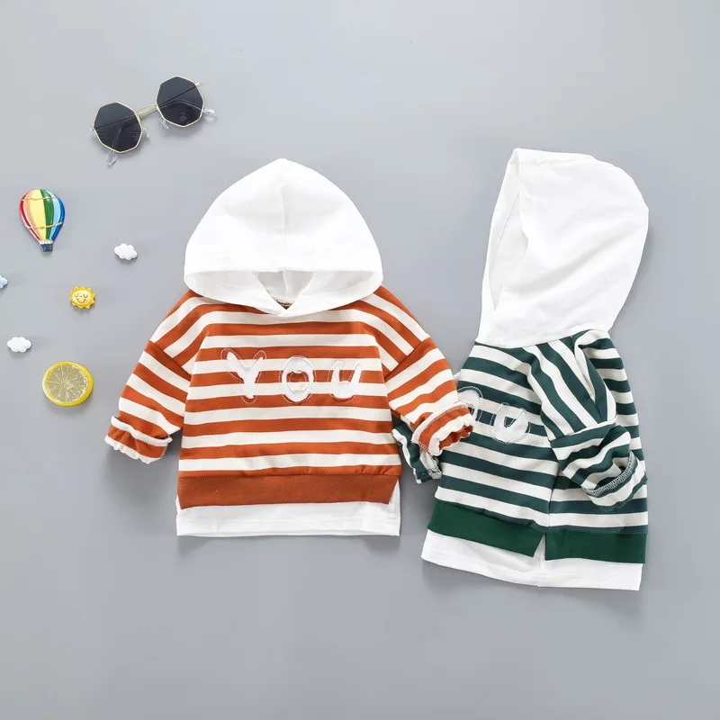 Новая футболка для маленьких девочек; весенне-осенний Детский свитер; футболка с длинными рукавами и капюшоном для малышей; топы; одежда для маленьких девочек