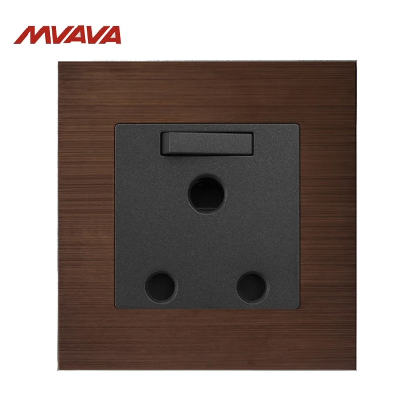 

MVAVA 15A Wall Decorative Switched Receptacle 3 Round Pin Socket With 1 Gang Luxury Brown Aluminium Brushed Plug Free Shipping
