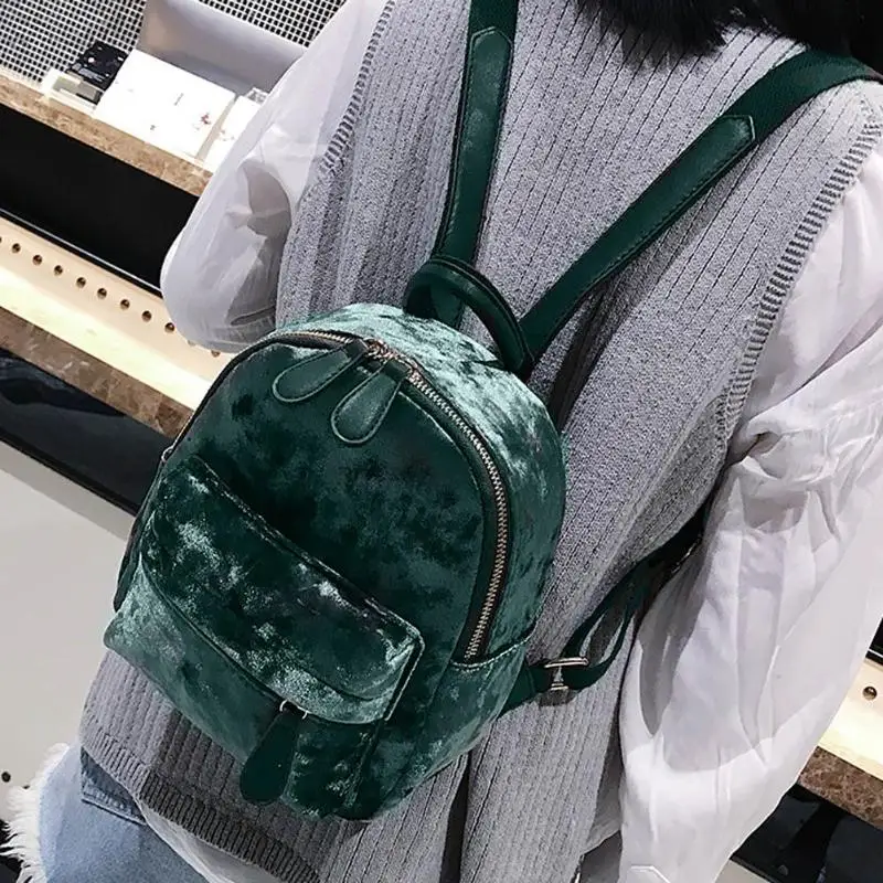 

Solid Women Soft Velvet Zipper Pure Color Backpack for Teenager Girls Small Travel Backpacks School Bags 2019 hot selling