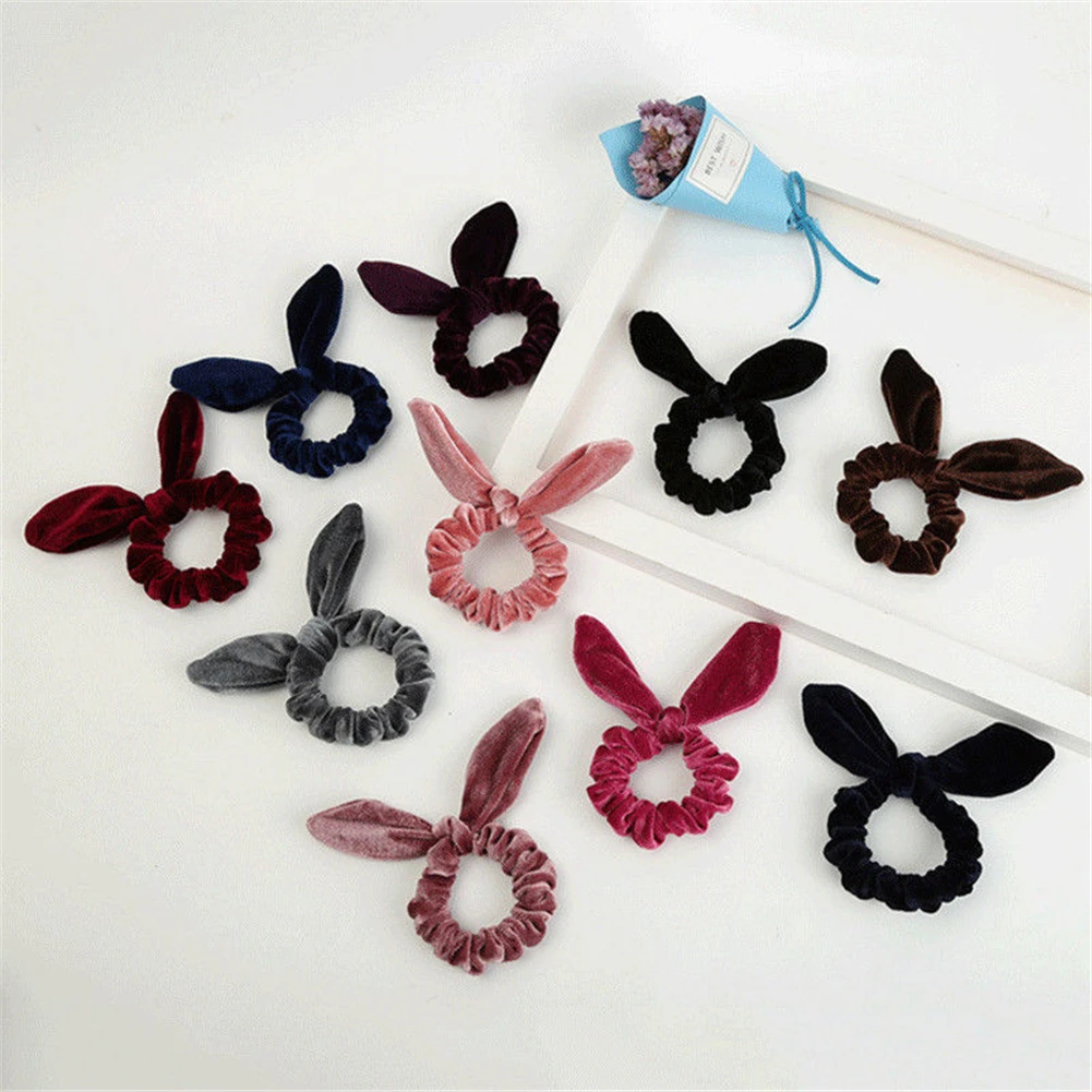 

Fashion 1PC Velvet Bunny Ears Elastic Hair Bands Pink Bowknot Ponytail Holder Hair Rope Scrunchies Women Hair Accessories