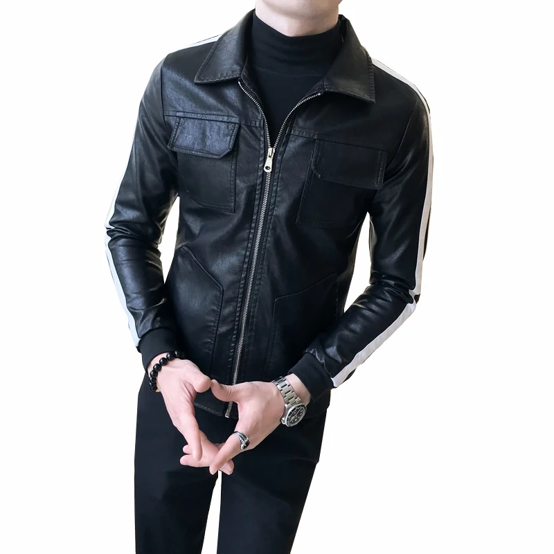 

2018 Winter Clothing Male Leather Jacket Self-cultivation Short Fund PU Coat jaket men Free shipping