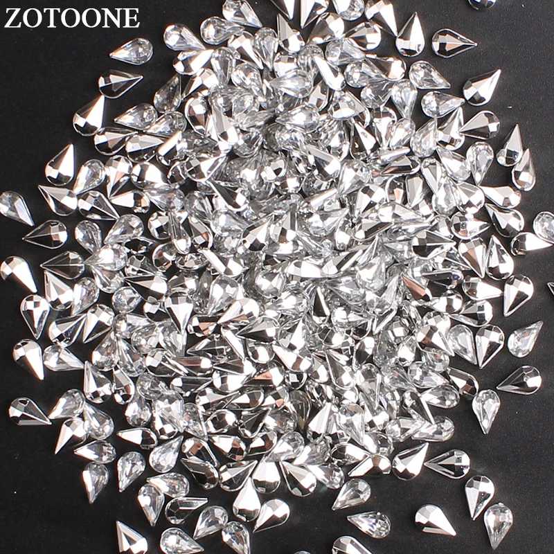 

ZOTOONE 100 Pcs 5*8MM Drop Shape Pointback Acryl Rhinestones For Nails Glue On Crystals Strass Applique DIY Wedding Decoration E