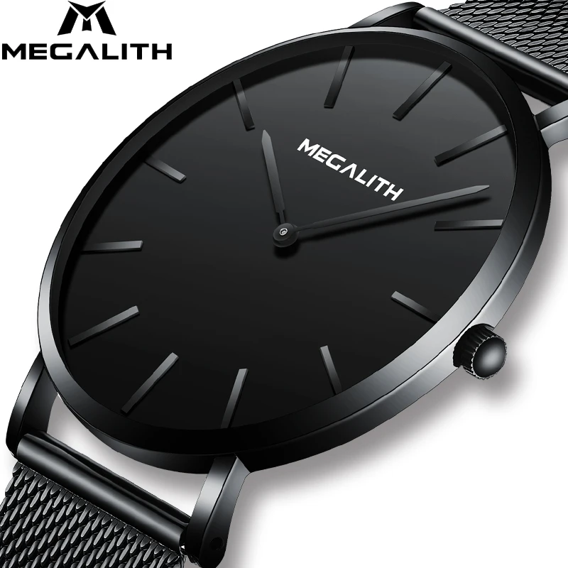 

MEGALITH Fashion Mens Watch Waterproof Ultra Thin Sport Watches Mesh Strap Business Quartz Watch Men Clock Relogio Masculino