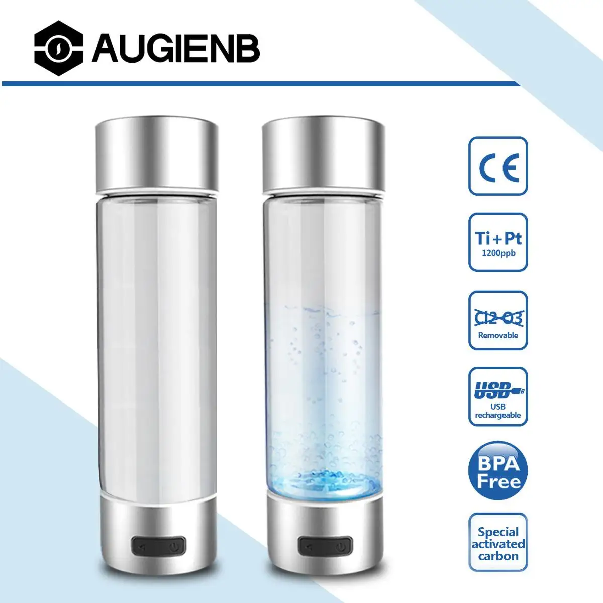 

Activated Carbon Filter Rich ydrogen Water Bottle lonizer Selfcleaning USB Charging 4/10min Electrolysis Water Purifier Filter