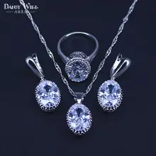 Большой овальный CZ ювелирные наборы 925 стерлингового серебра ожерелье& серьги& кольцо Свадебные ювелирные изделия для женщин наборы свадебной вечеринки