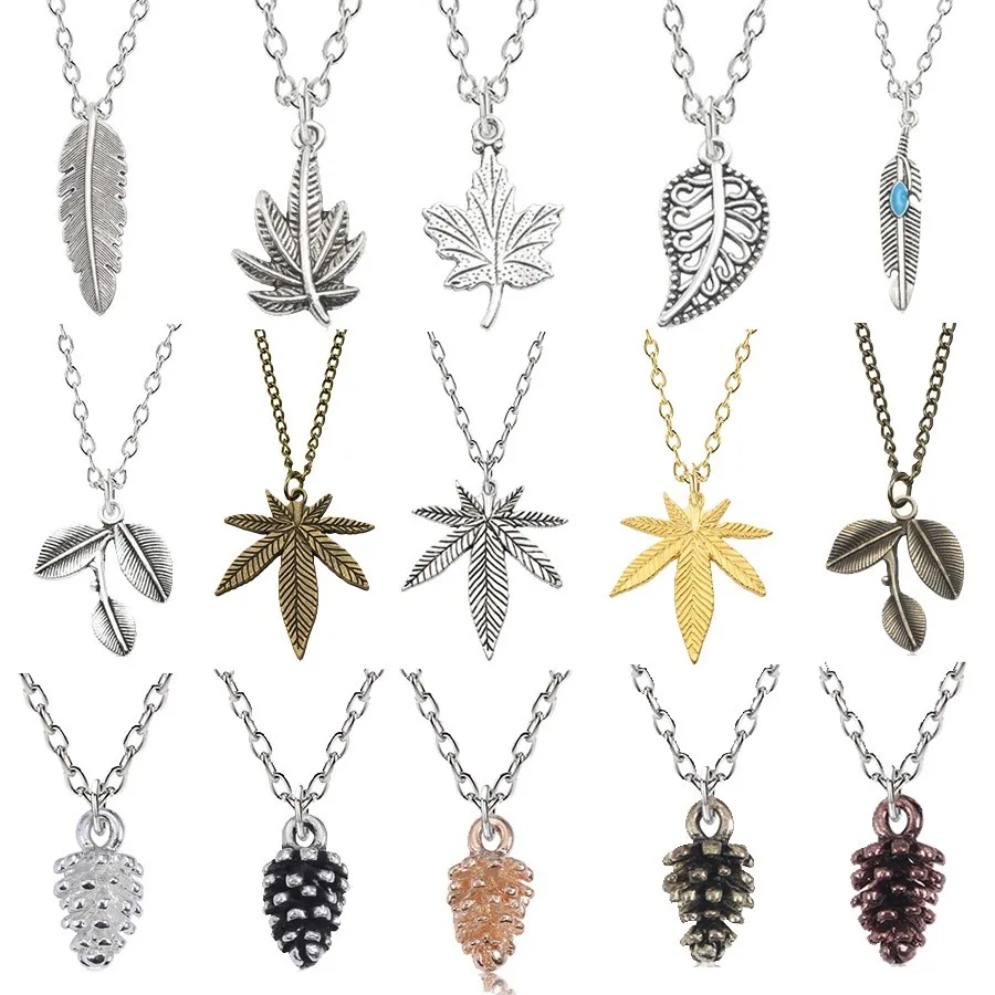 

Trendy Weed Tree Leaf Necklace Women Simple Cactus Pineapple Nut Maple Leaves Necklaces Pendants Jewelry Drop Shipping Collares