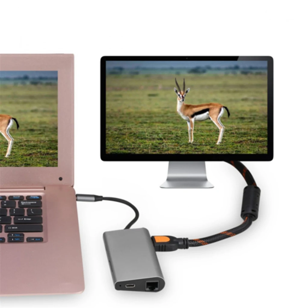 

USB C Hub 8 in 1 Multi Port Adapter Type-C Combo USB3.0+HDMI+LAN+Card Reader