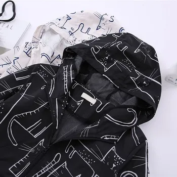 

Japan Harajuku Jacket Mori Girl Outwear New Women Sweet Cute Cat Printed Hooded Long Sleeve Casual Coat Female Coats