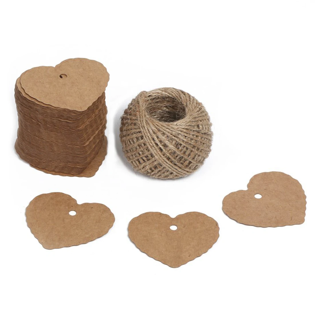 

100 PCS Heart Shape Kraft Paper Gift Tags, Kraft Hang Tags Bonbonniere Favor Gift Tags with 50 M Jute Twine for DIY Crafts & P