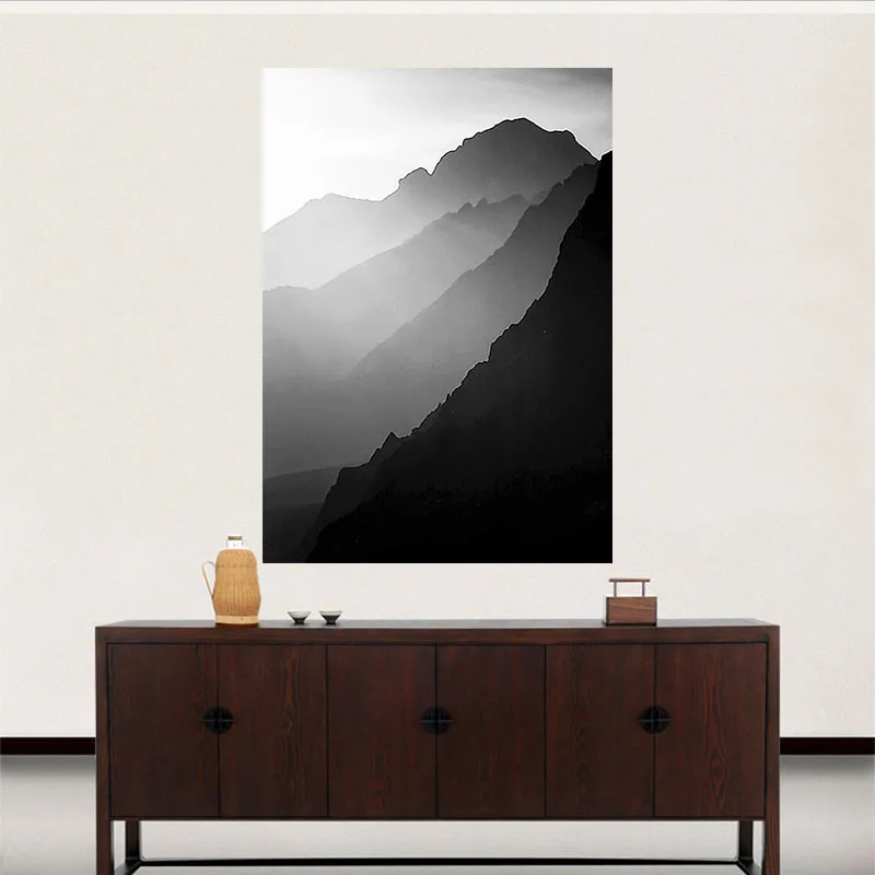 

New Chinese Style Wall Art Posters For Decorate Living Room Scenery Landscap Pictures Art Back And White Canvas Paiting Unframed