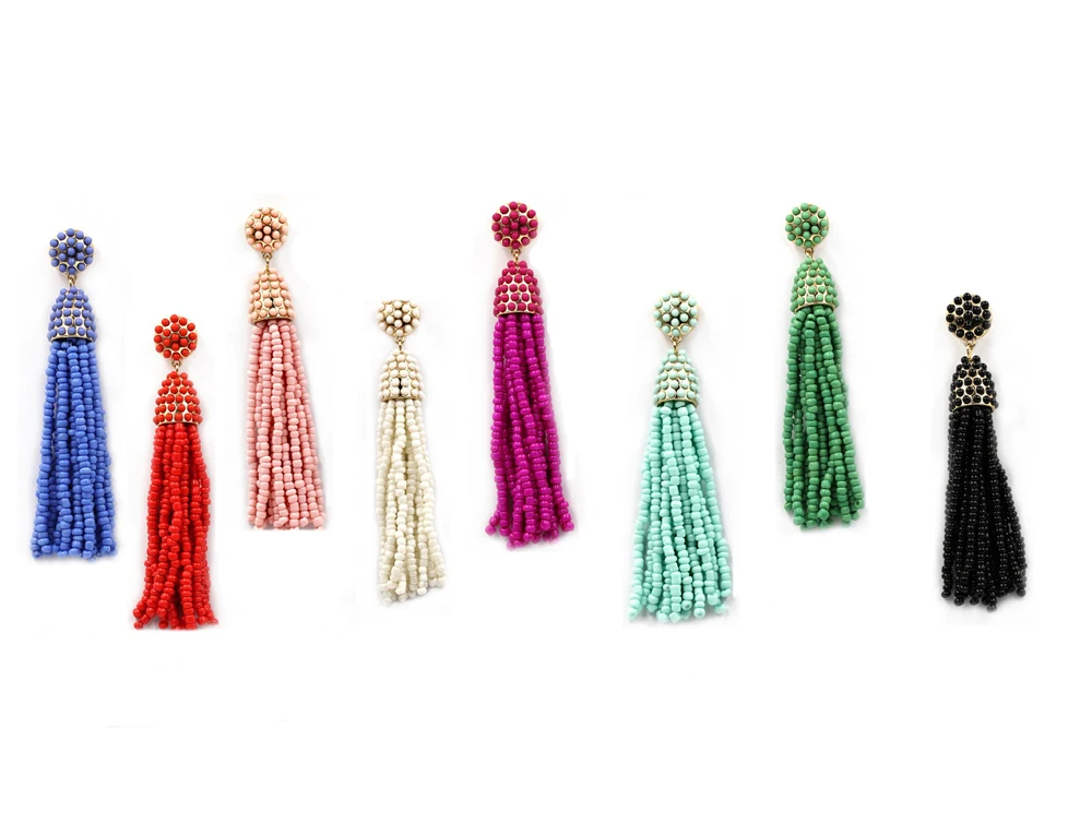 

2017 New Fashion Seed Beads Boho tassel simple Long Drop Earrings for Women