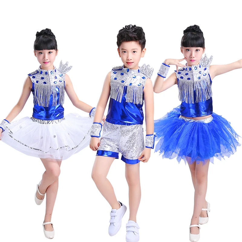 

Songyuexia New children's sequins Jazz hip-hop dress tasseled skirt modern dance men and women's group tutu sizeskirt