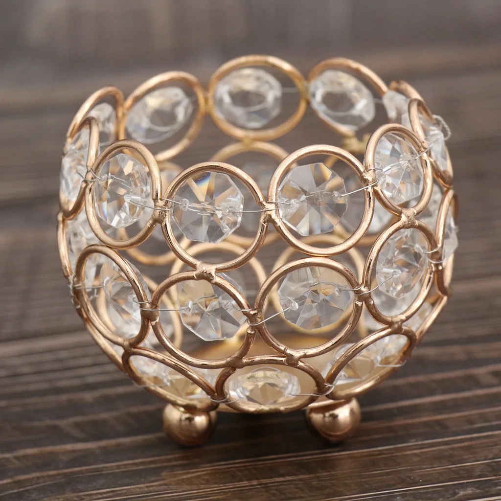 

European Votive Tea Light Candle Holders Silver/Gold Crystal Beads Candlestick Wedding Table Centerpieces Home Office Decor
