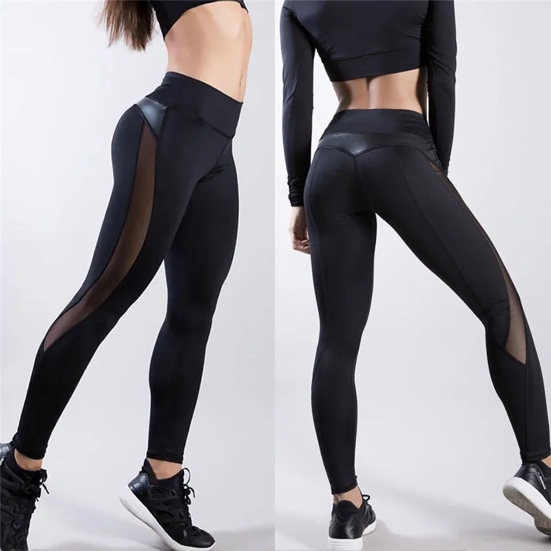 

Women Fashion Solid Side-Perspective Mesh Stitching Fitness Fitness Leggings Running Sports Pants Jogging Trousers