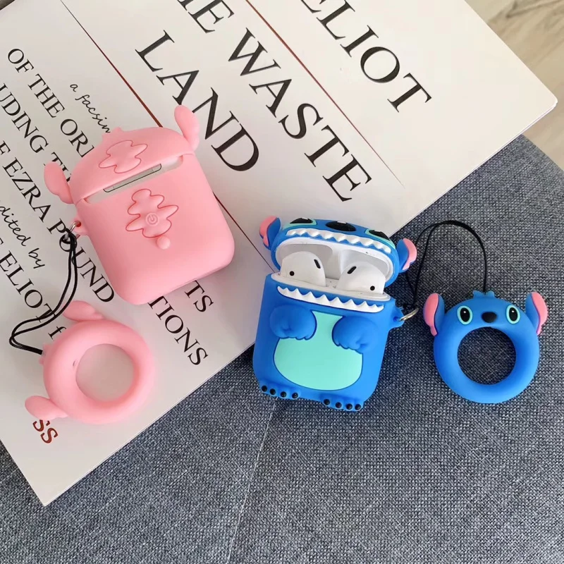 Bluetooth Earphone Case for Airpods 2 1 Accessories Protective Cover Bag Anti-lost Strap Cute 3D Cartoon Silicone Stitch Couple