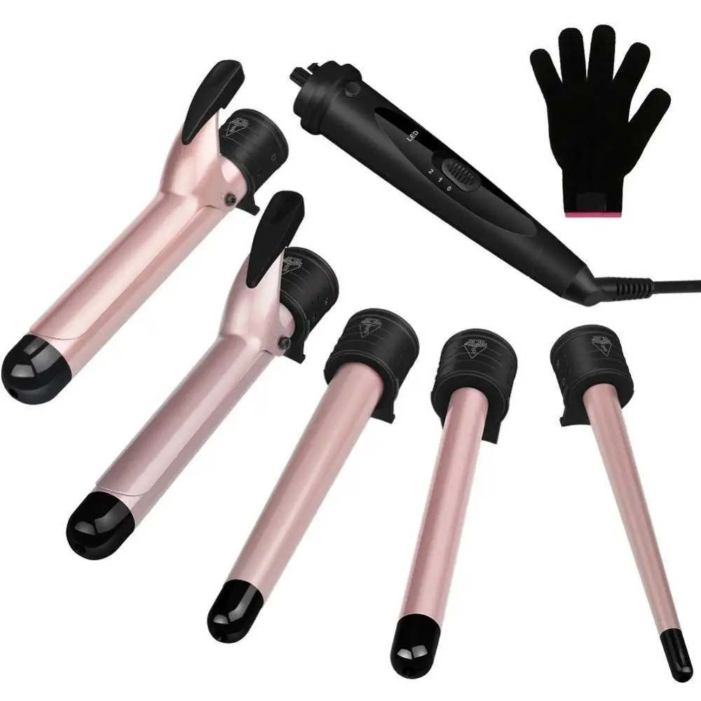 Harga Curling Iron 5 In 1 Rambut Atlet Curling Putra Curling Wand Set 0.3 untuk 1.25 Inch Dipertukarkan Keramik Barel dengan Tahan Panas sarung Tangan