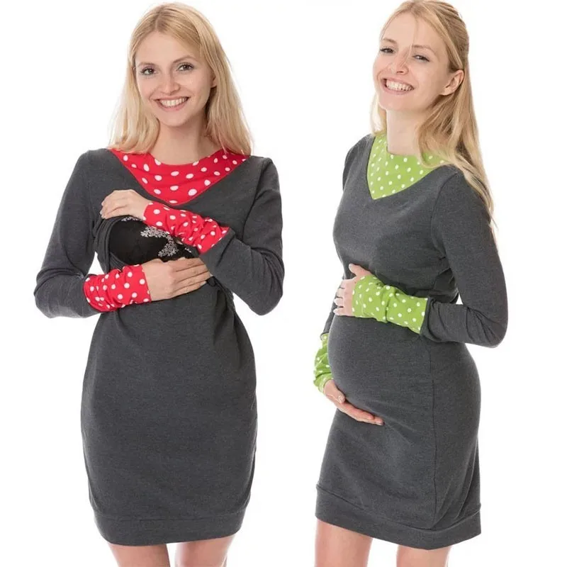 

ENXI Breastfeeding Dresses Nursing Winter Maternity Clothes Womens Clothing Maternity Pregnancy Dress Worm Women's Dress