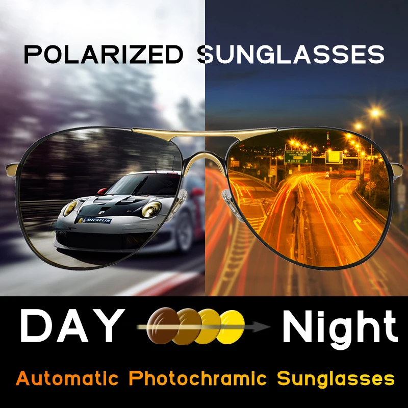 AORON фотохромные очки ночного видения Hd мужские солнцезащитные очки Пилот желтые линзы поляризованные Uv400 для вождения Bsys8722