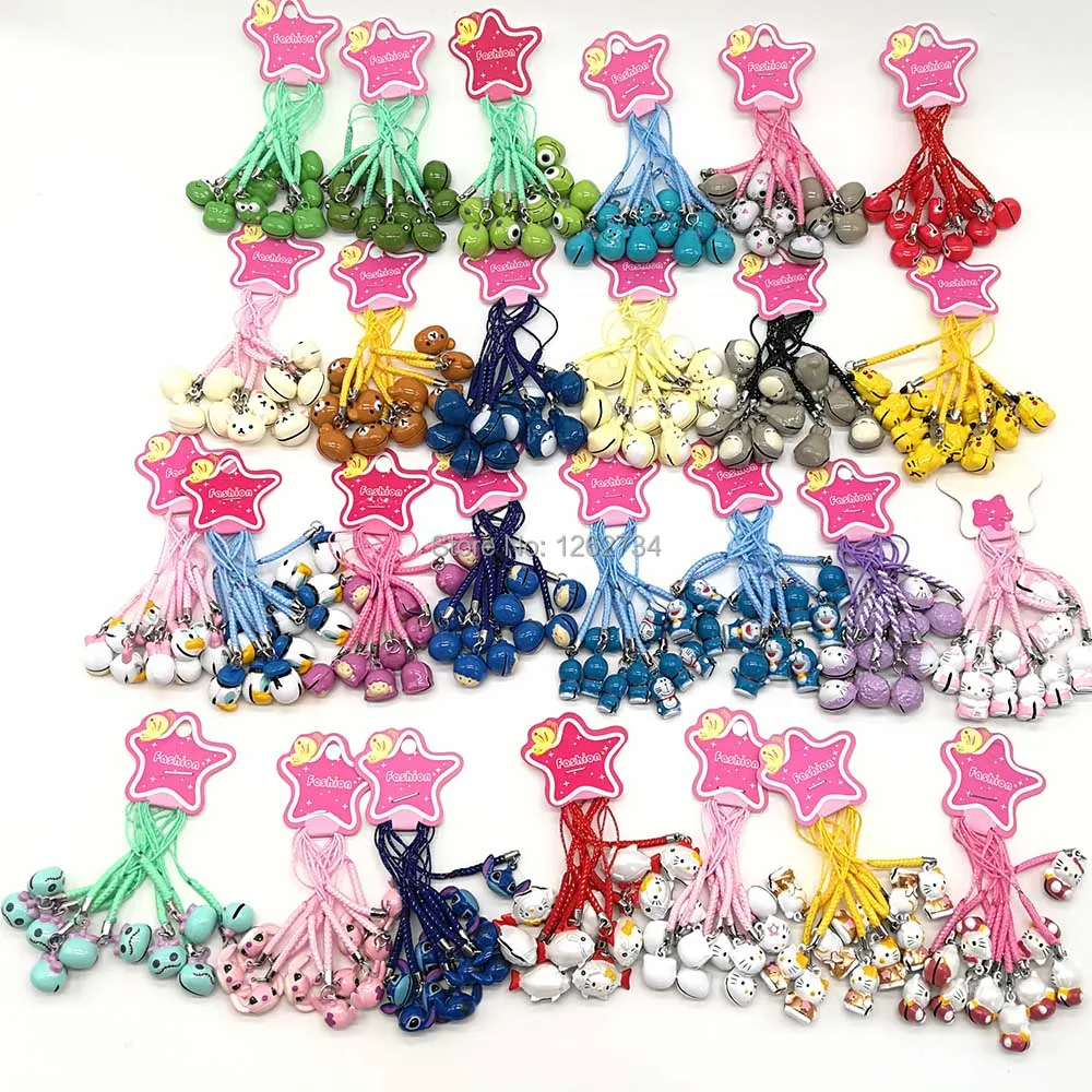 

10Pcs Pikchu Doraemon Stitch Scrump Jack Mickey Minnie Totoro Donald Duck Marie Figures Cell Phone Strap JINGLE Bells TYNN