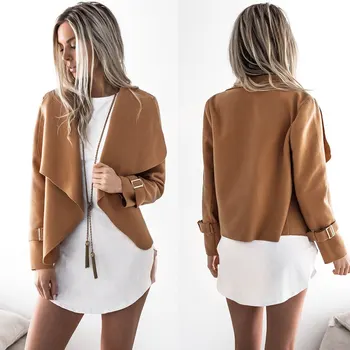 

New fashion women's long sleeve cardigan casual Lapel suit coat thick Plush zipper short coat