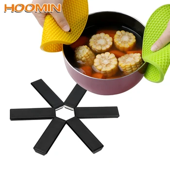 

HOOMIN Placemats Table Pad Non-slip Heat Resistant Foldable Gadgets Black Pan Holder Pads Kitchen Tools Kkitchen Accessories