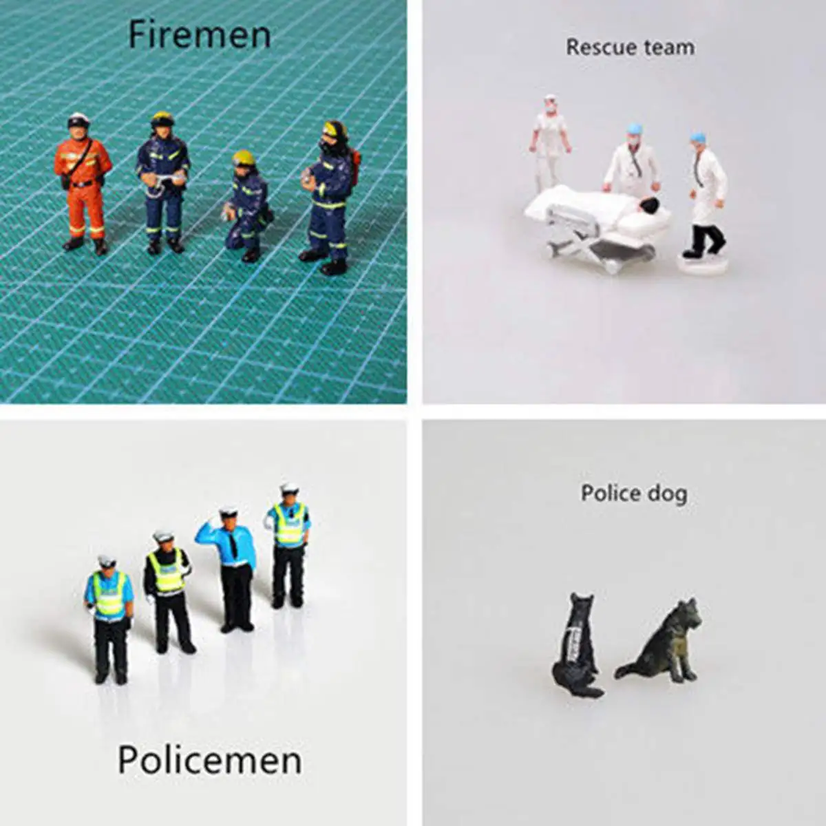 

4Pcs/set Race Medal 1:64 Mini Policemen Firemen Rescue Team Dog Figure Model Set For Children Toy Group