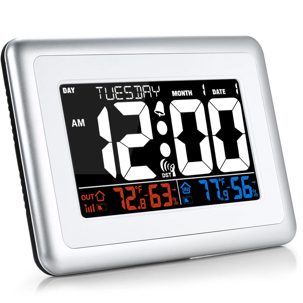 

WWVB Alarm Clock Temperature and Humidity Meter Weather Forecast Station Indoor and Outdoor Thermometer Temperature