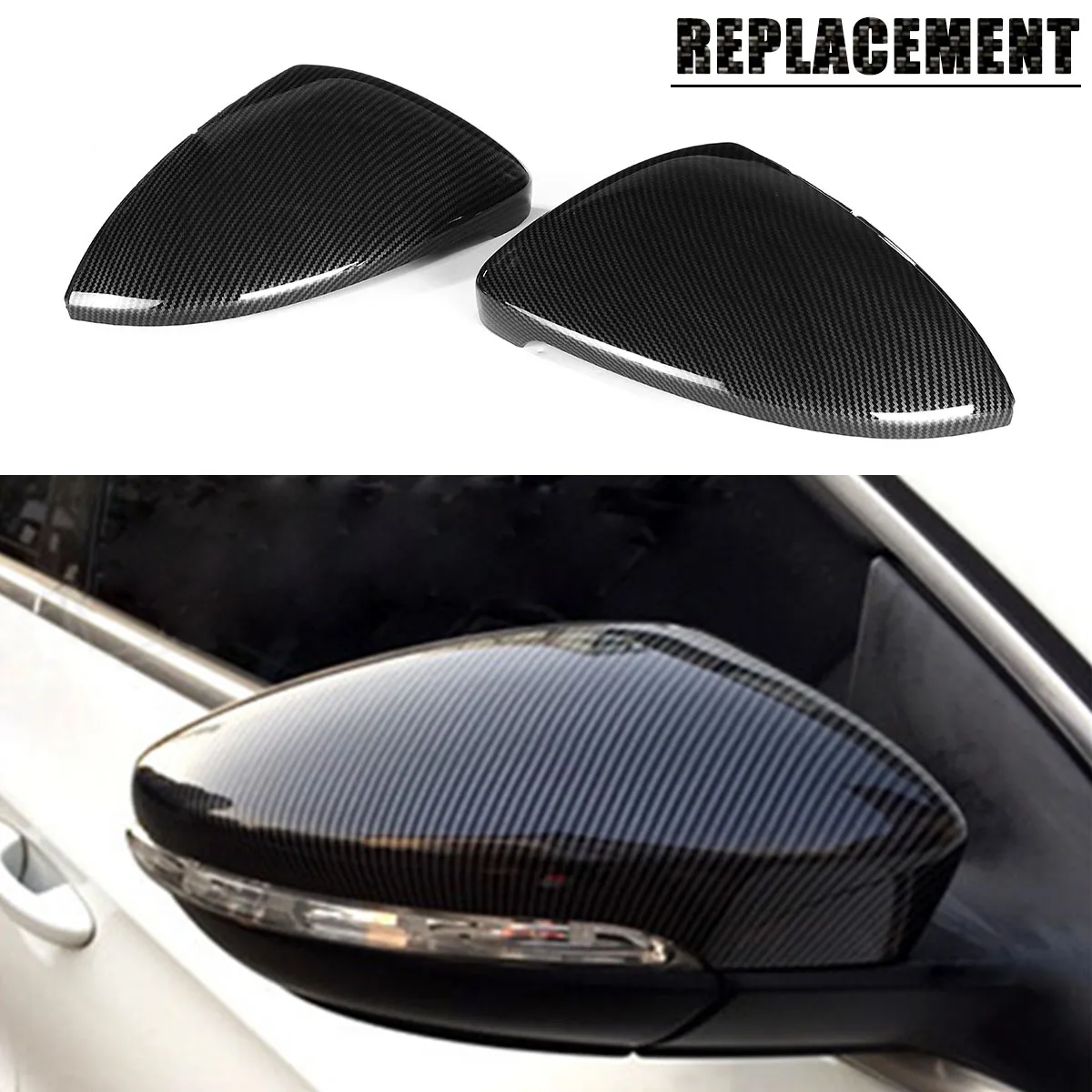 

2Pcs ABS Carbon Fiber Color Replacement Rear View Side Mirror Cover Caps Fit For Volkswagen For VW Golf GTI MK7 R