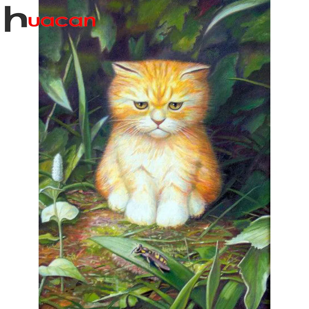 

Huacan Diamond Mosaic Cross Stitch Diamond Painting Animal Home Decor 5D DIY Cat Full Square Embroidery Sale Rhinestone Picture