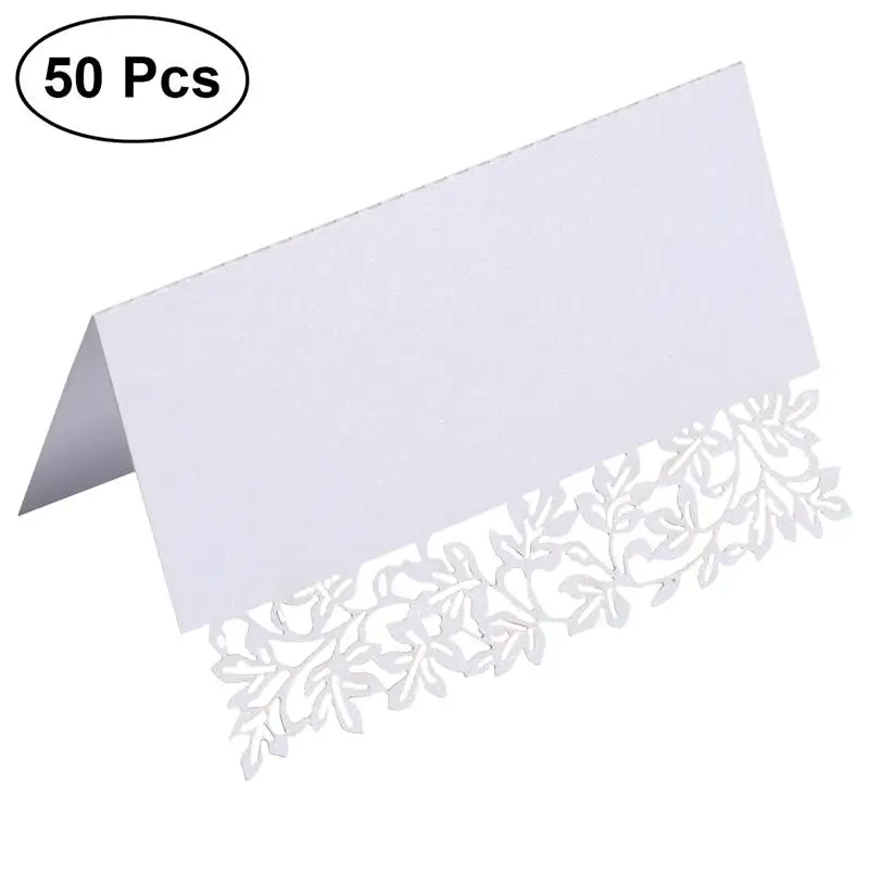 50PCS Hollow Floral Cut Name Place Card Table Decoration Small Tent Cards for Wedding Party - White