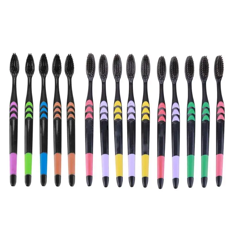 

5pcs/Pack Double Ultra Soft Bamboo Charcoal Nano Toothbrush Black Tooth Brush Dental Personal Care Teeth Brush Black