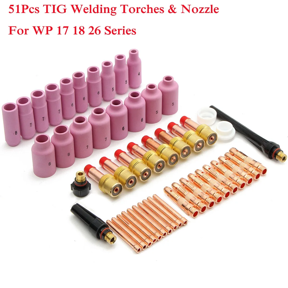 

51pcs For WP-17/18/26 TIG Welding Torch Stubby Gas Lens Kit Cup Collet Body Nozzle Welding Machine Accessorie