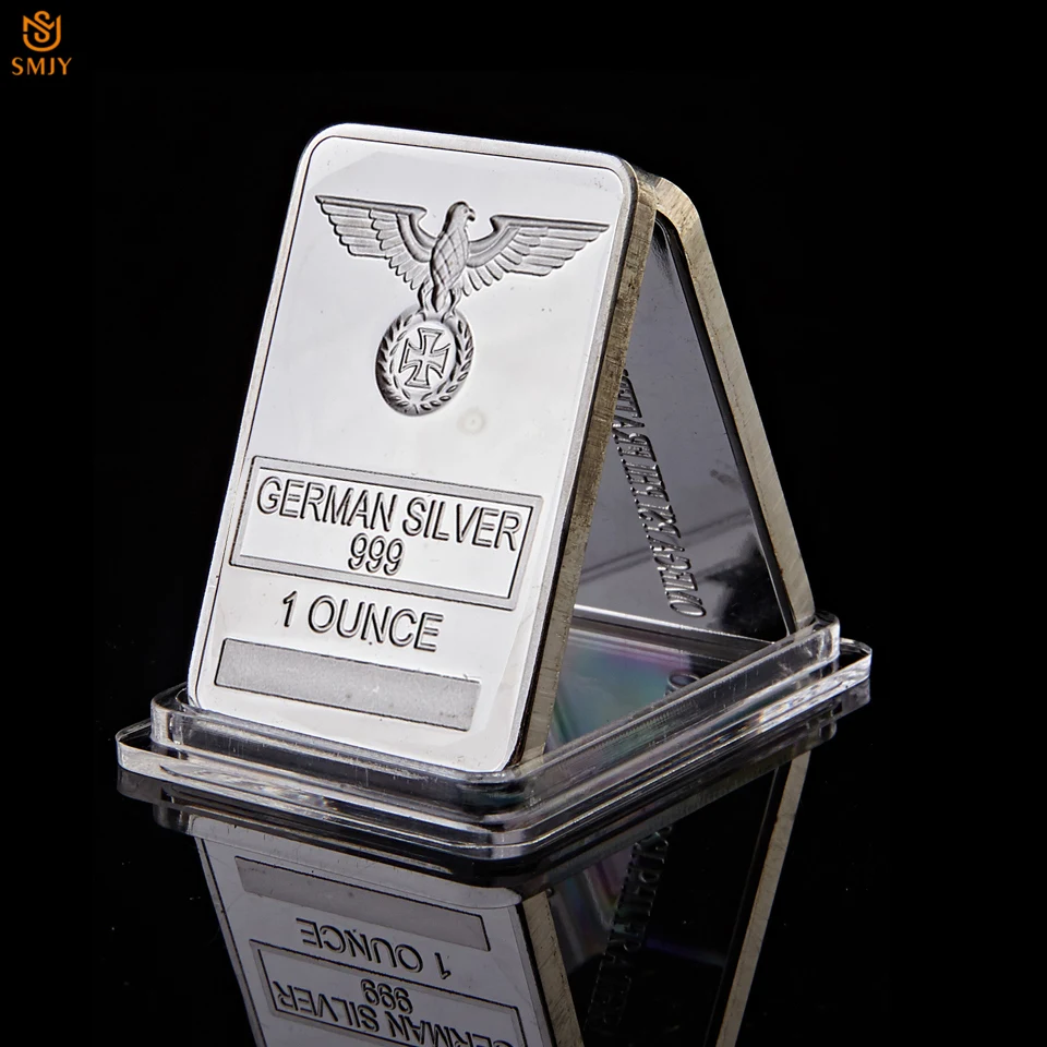 

Rare 1 Ounce German Silver 999 Liberty Eagle Totem Silver Plated Cross Bar with Acrylic Protection Capsules