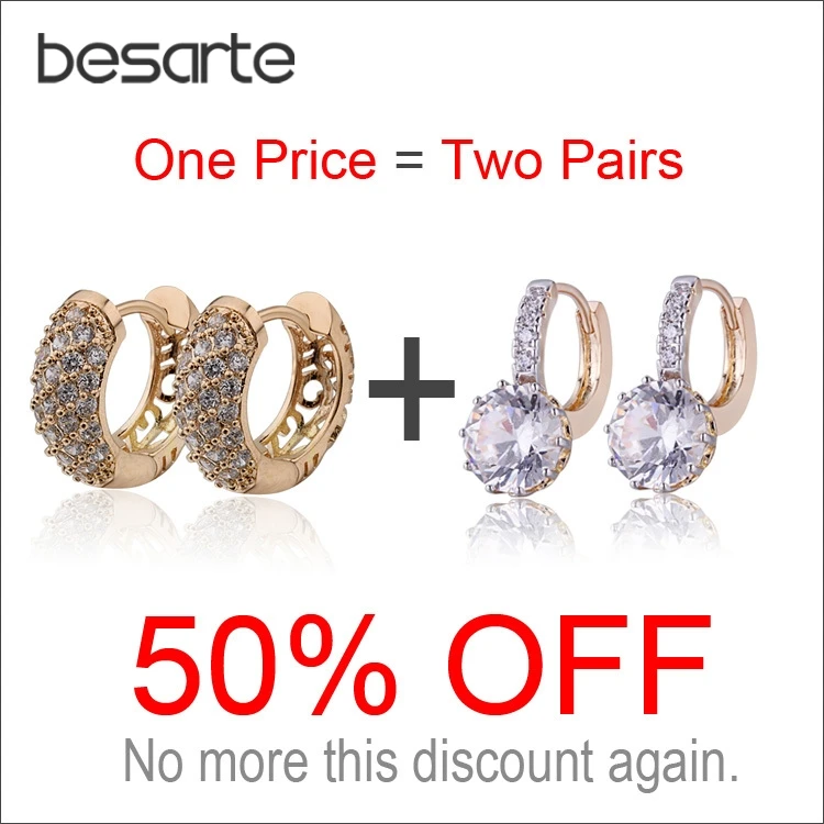 

Two Pairs 50% OFF 18K Gold Plated CC Hoop Earrings For Women Bijoux Crystal Stone Ear Cuff Brinco Earring Fashion Jewelry E49101