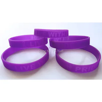 

100pcs Live with Pride and Awareness Ribbon purple wristband silicone bracelets free shipping by epacket A