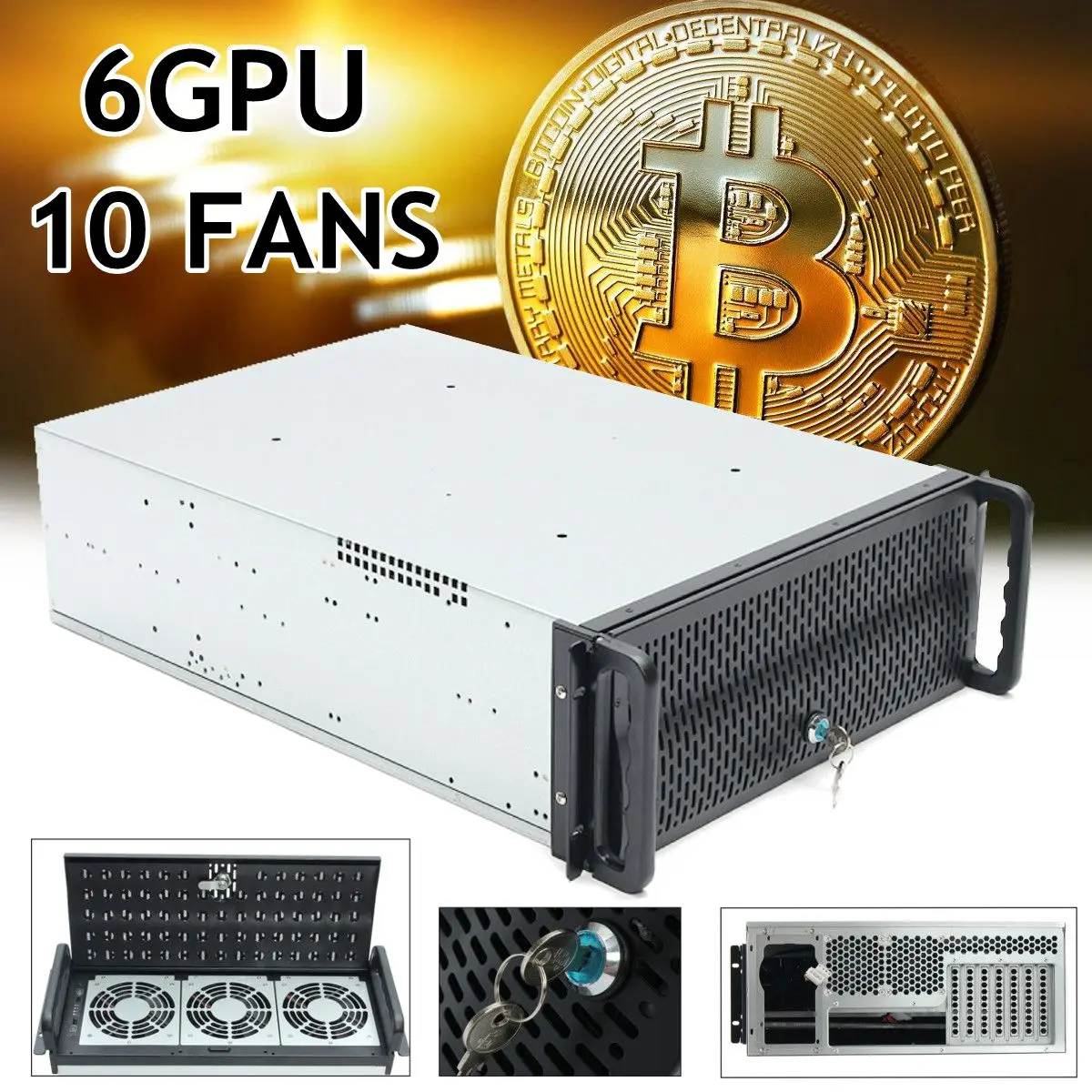 6 GPU 4U Rackmount Miner горная рама горная сервер чехол с 10 вентиляторами Rsiers рамка Rig