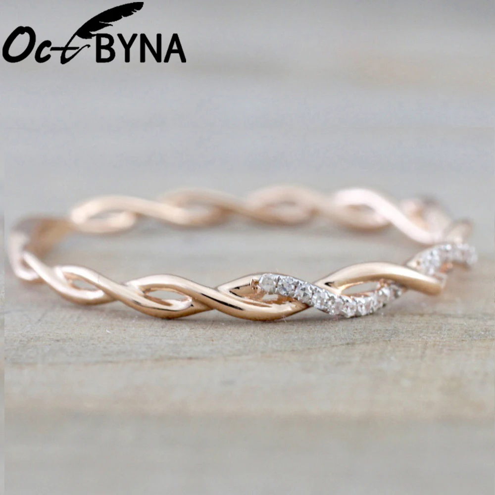 

Octbyna Popular Simple Round Brand Rings For Women Rose Gold Color Twist Rope Stacking Engagement & Party Rings Dropshipping