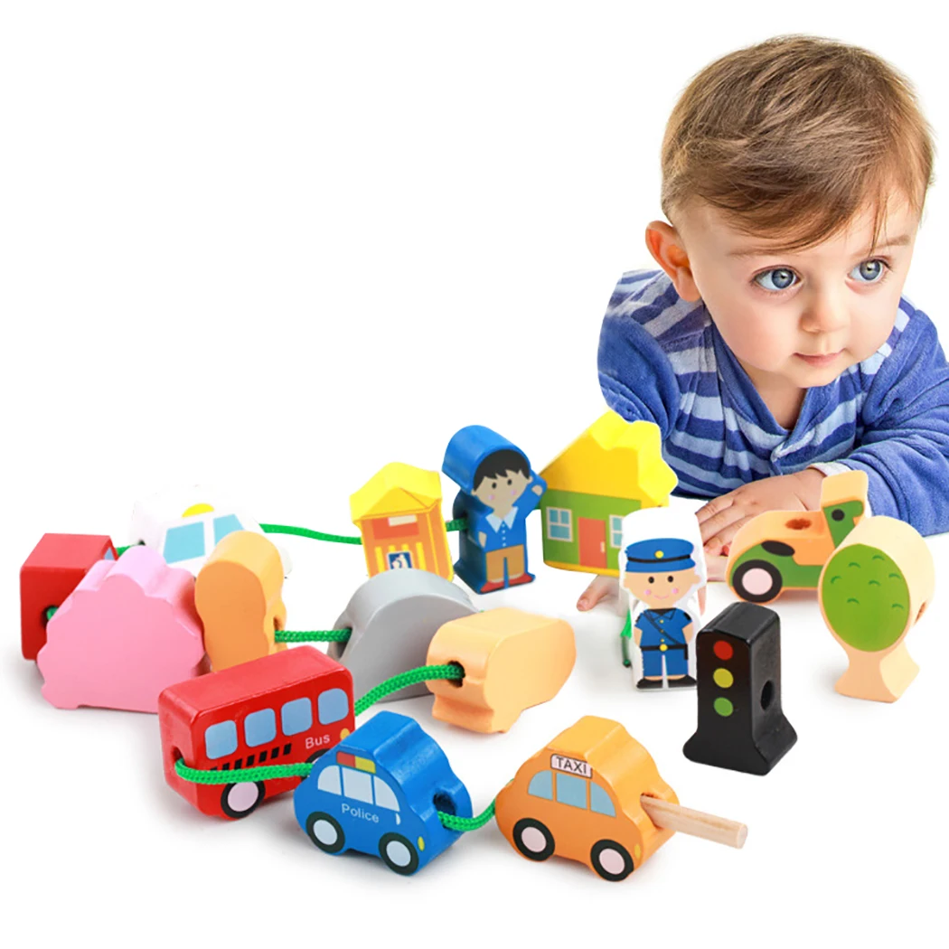 

1 Set Lacing Beads City String Beads Toys Educational Toys Wooden Toys for Kids Wood String Occupations Bus Taxi Transportations