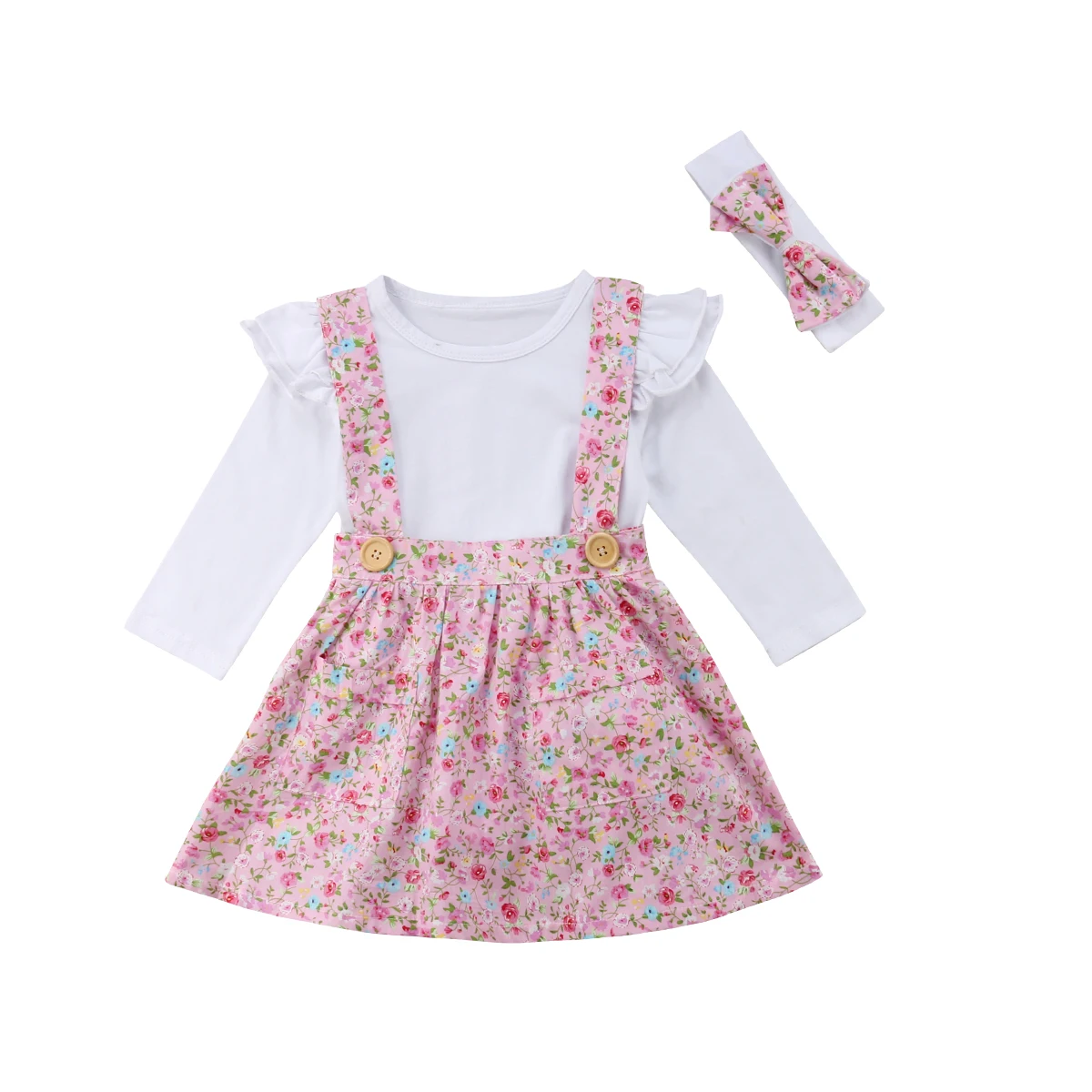 

2019 Newest Style Princess Newborn Baby Girl Top Floral Bib Strap Tutu Skirt Headband 3Pcs Party Clothes Set 0-24Months