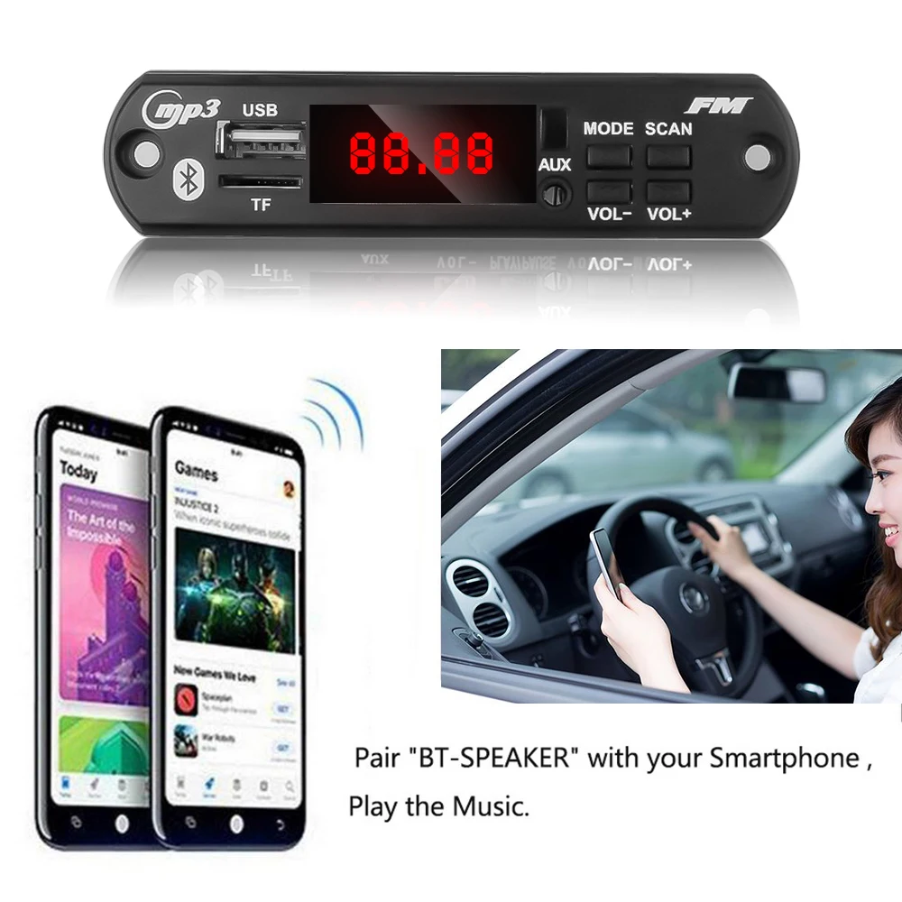 

Universal Car Bluetooth MP3 WMA USB/TF/FM/AUX Decoder Board 5V 12V Audio Module Car MP3 Speaker Accessories