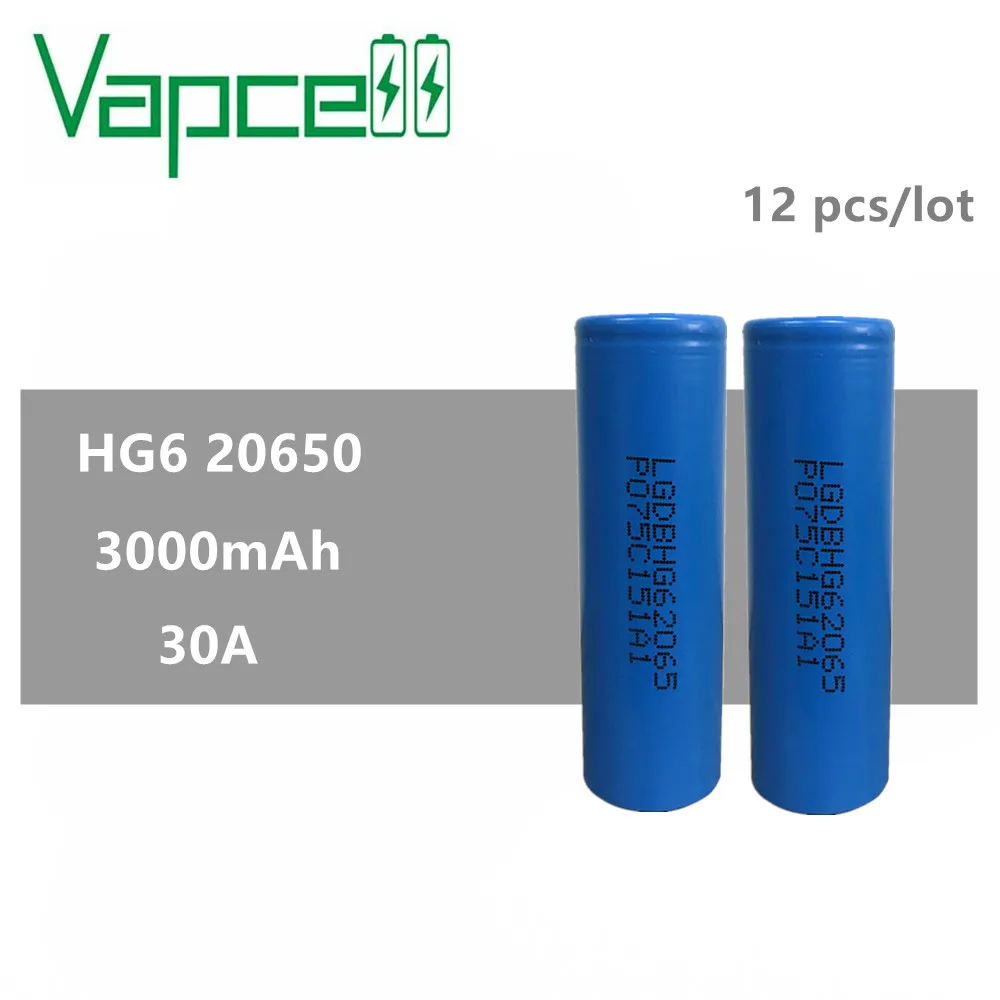 12 шт. 100% оригинал VAPCELL 20650 3000 мАч 30A литиевая аккумуляторная батарея HG6 фирменная