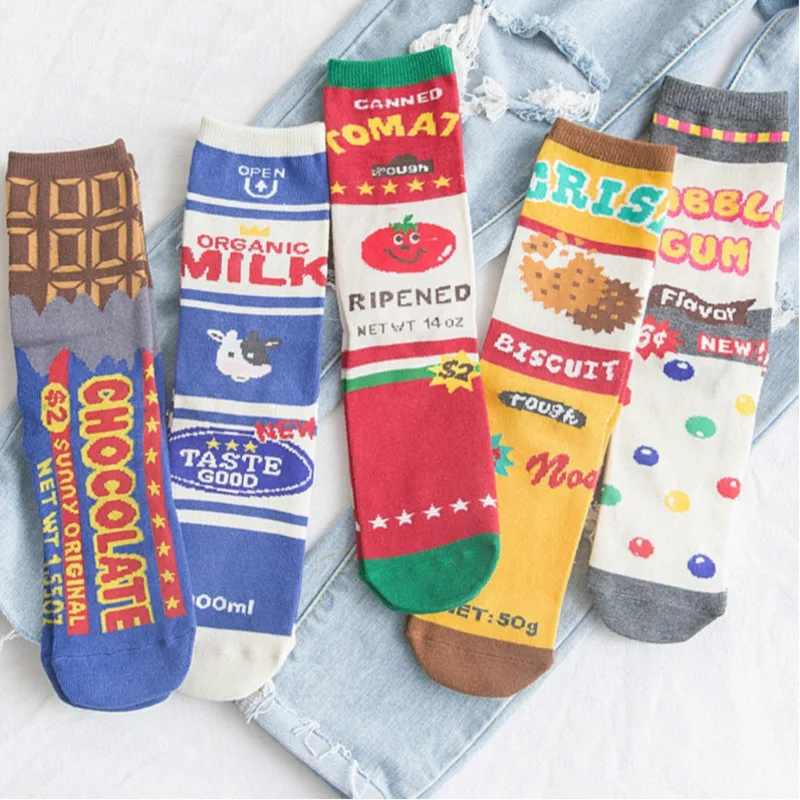 

Women Socks Funny Cartoon Gum Milk Chocolate Tomato Cookies Happy Female Street Harajuku Hip Hop Cotton Pile Heap Socks Autumn