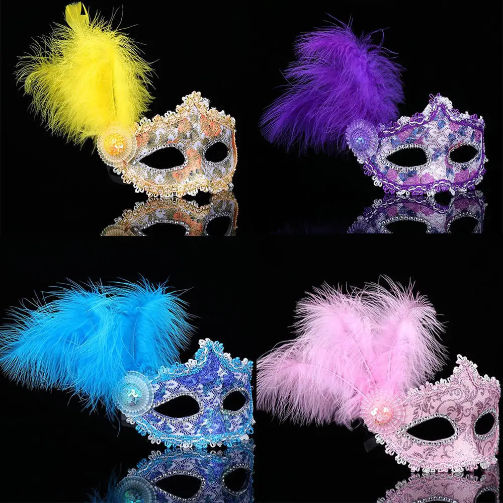 

1pc Women Sexy Venetian Lace Feather Flower Eye Masks Christmas Halloween Masquerade Mask Girls Performance Party Dance Headwear
